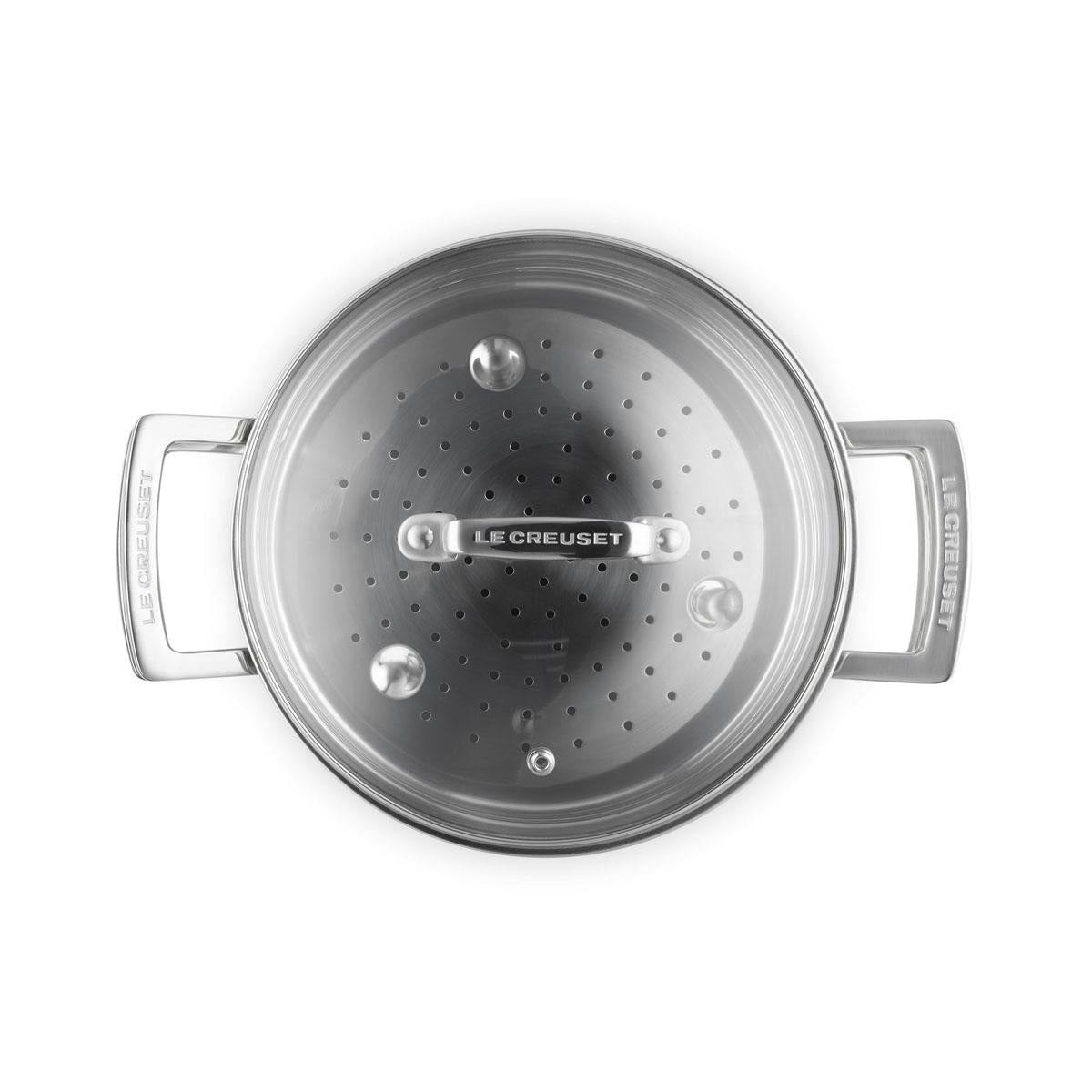 Le Creuset 3-ply Stainless Steel 20cm Casserole with Steamer Set Top View