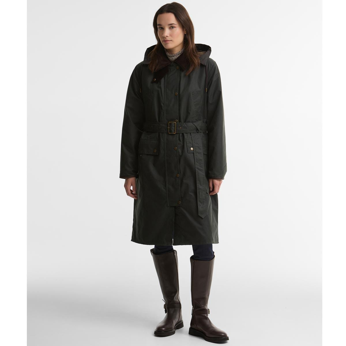 Sage/Classic Barbour Womens Antoinette Wax Jacket On Model