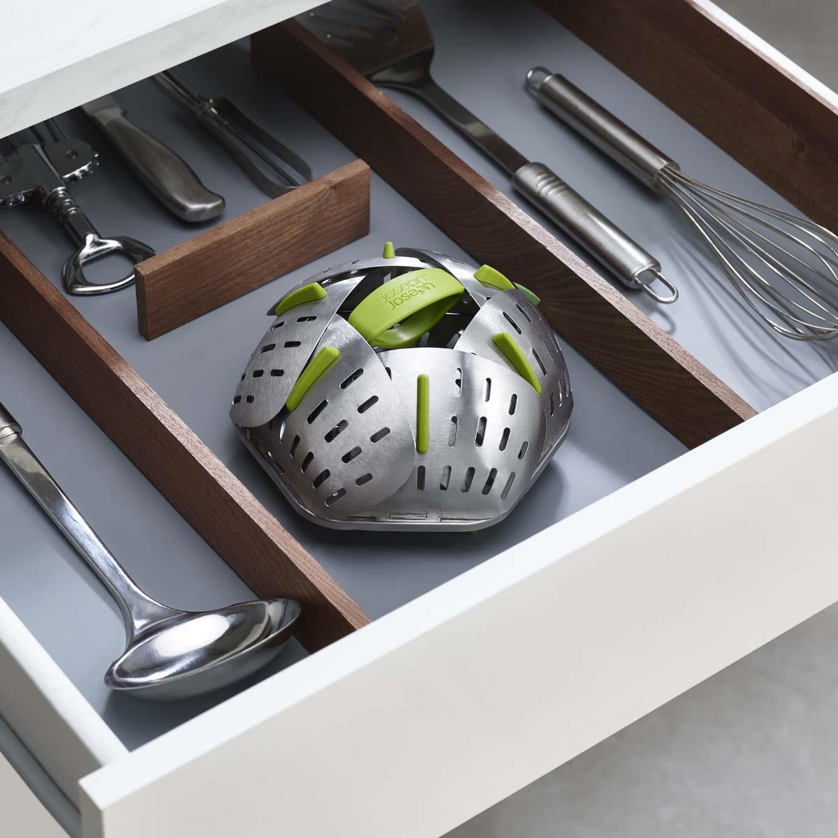 Green Joseph Joseph Steel Bloom Folding Steamer Basket STORAGE