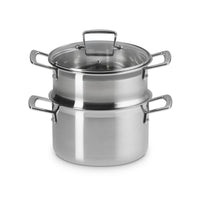 Le Creuset 3-ply Stainless Steel 20cm Casserole with Steamer Set Angle View