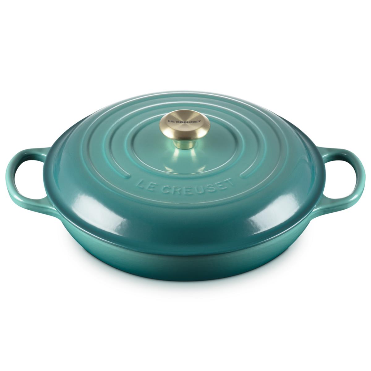 `- Le Creuset 22cm Cast Iron Shallow Casserole Dish Bleu Riviera
