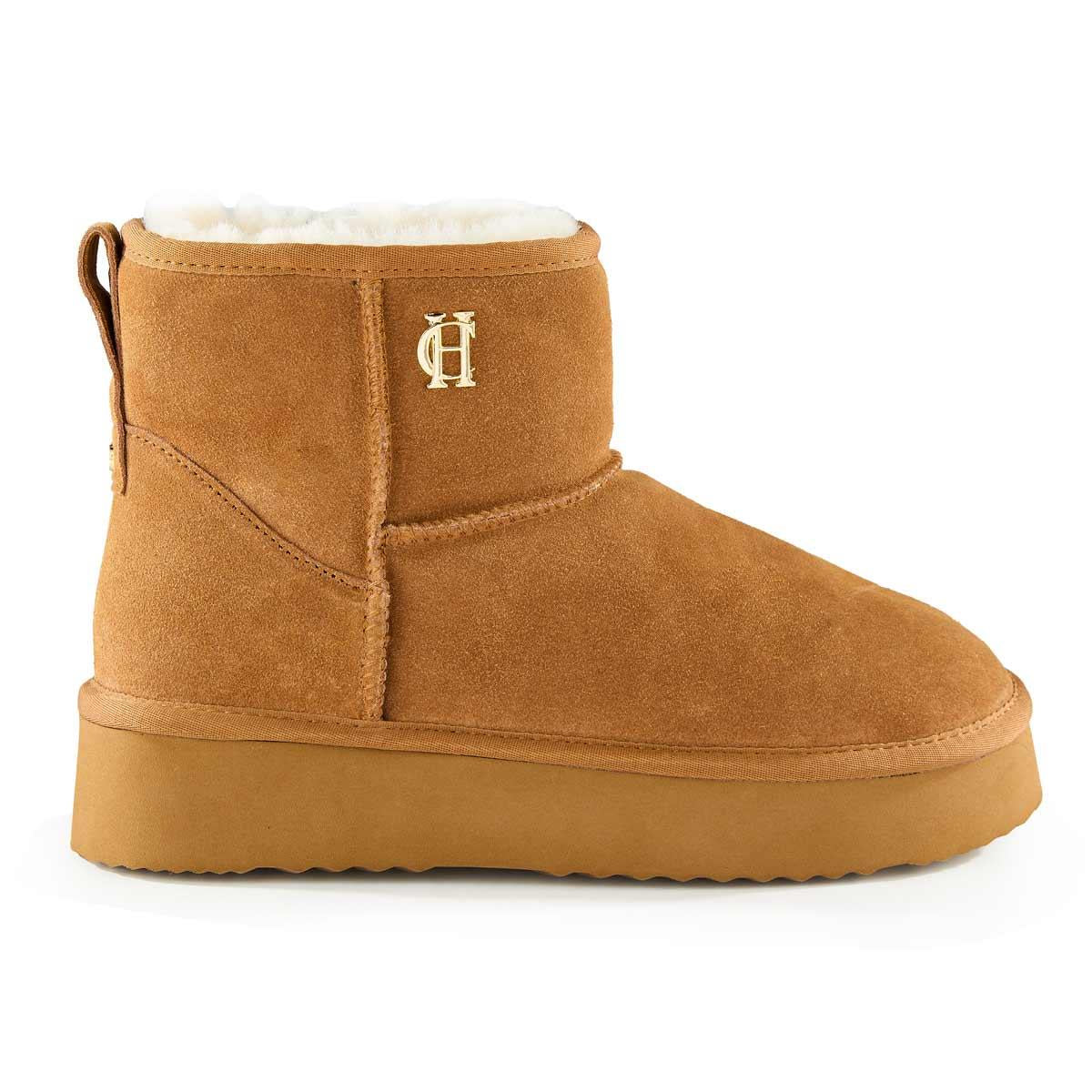 Tan Holland Cooper Womens Shearling Platform Boot Side