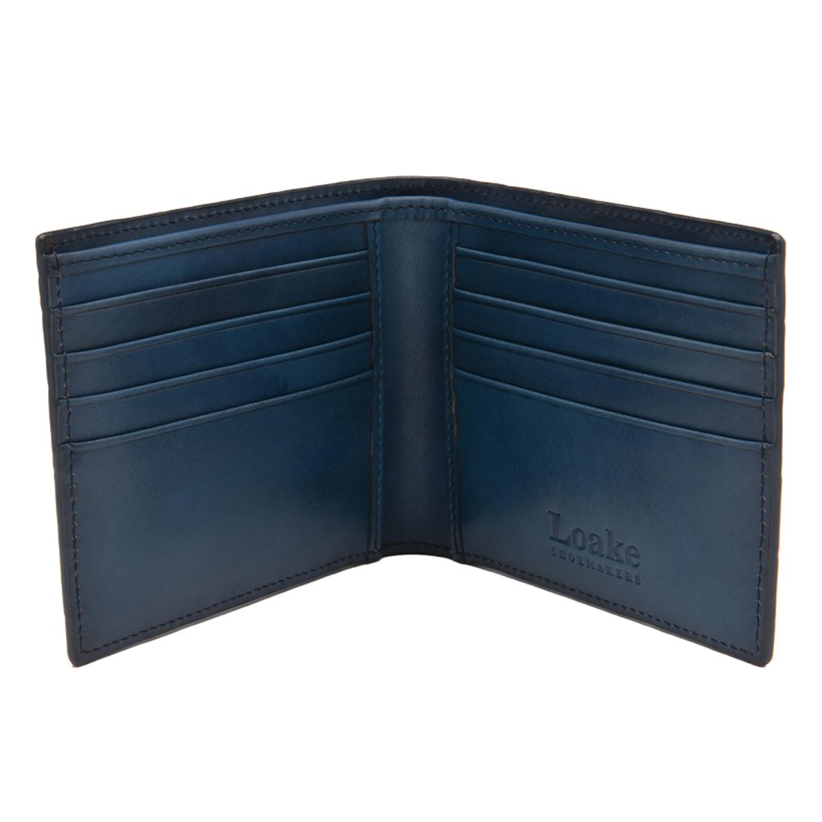 Navy Calf Leather Loake Lombard Wallet Open