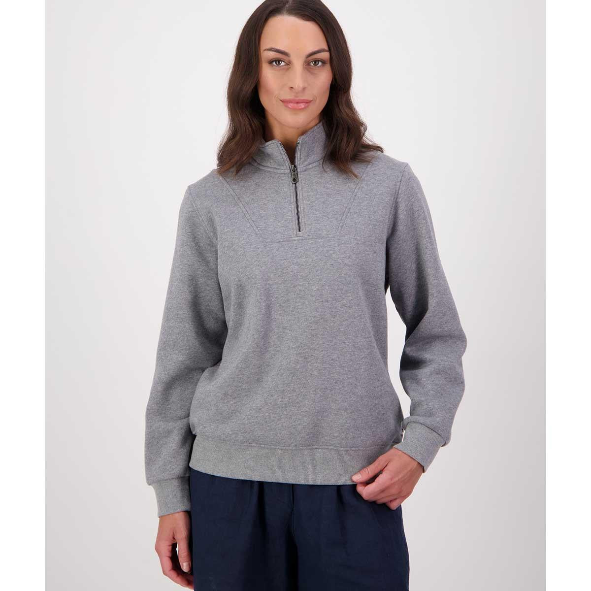 Mid Grey Marle Swanndri Womens Hazelwood Quarter Zip Jumper Front