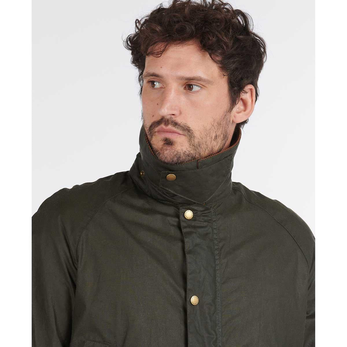Archive Olive Barbour Mens Lightweight Ashby Wax Jacket Collar Up