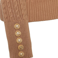 Dark Camel Marl Holland Cooper Womens Zoe V-Neck Knitted Jumper Model Sleeve
