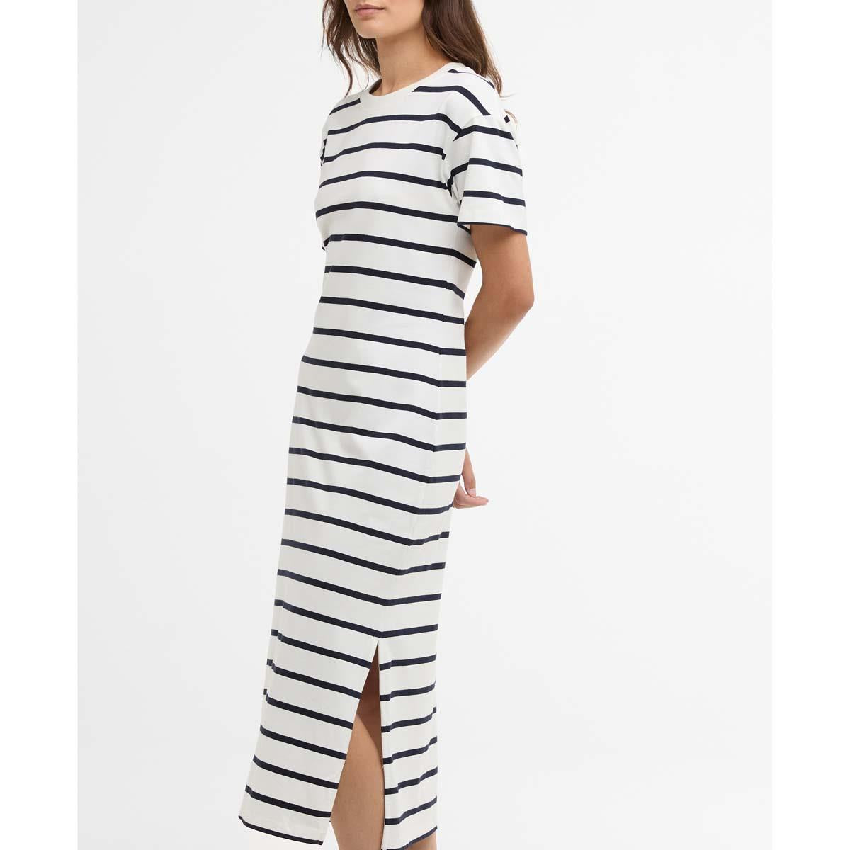 Cloud/Navy Stripe Barbour Womens Selena Midi Dress slit