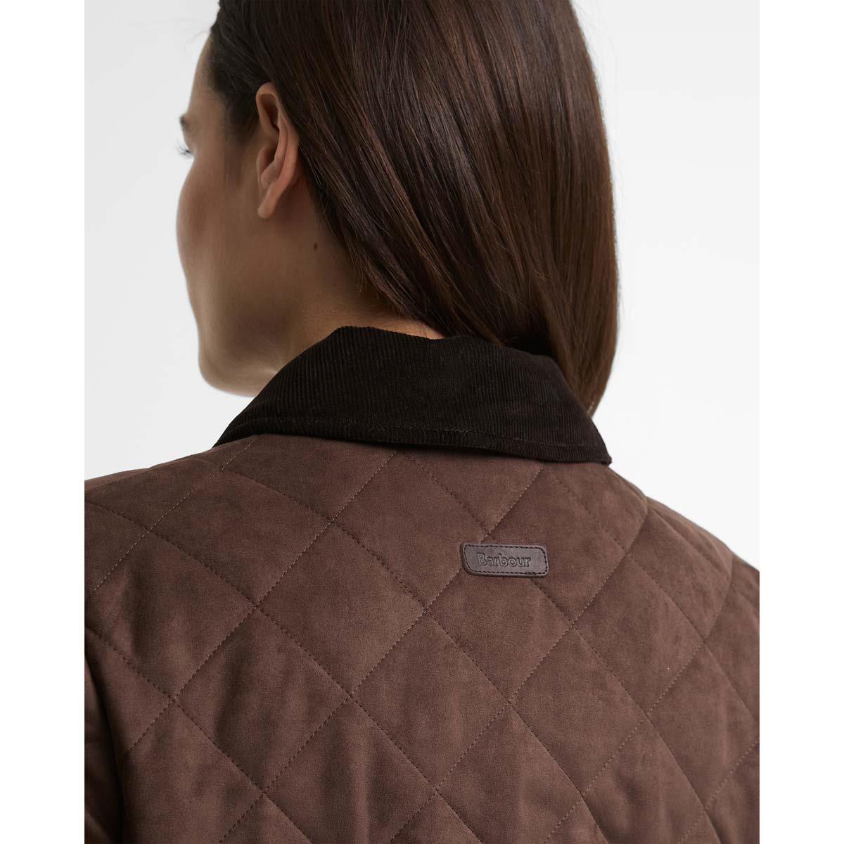 Dark Brown/Muted Barbour Womens Sonya Quilted Jacket Back Neck