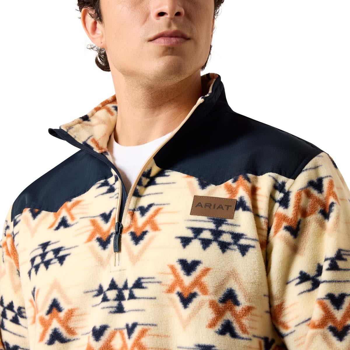 Oxford Tan Arrows Ariat Mens Basics Fleece Pullover Detail