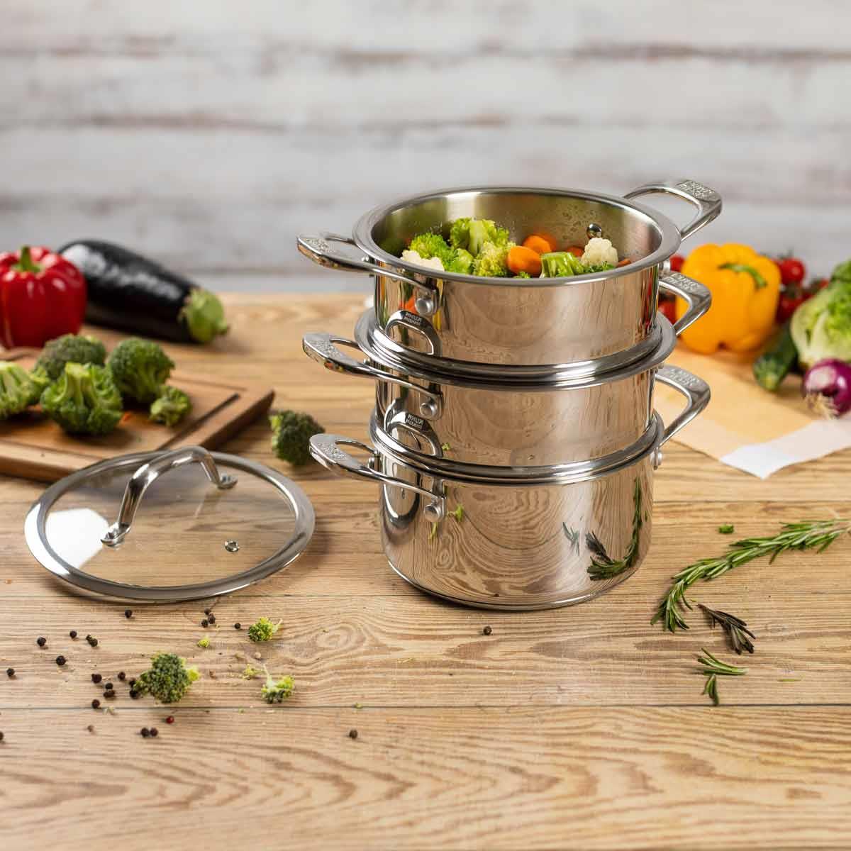 Kuhn Rikon Allround 3-Tier Steamer Set Lifestyle Stacked