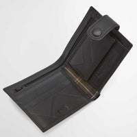 Black Barbour Mens Bamburgh Deboss Leather Wallet Open