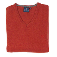 Albert and Maurice Mens Eastnor V Neck Jumper Copper Brown