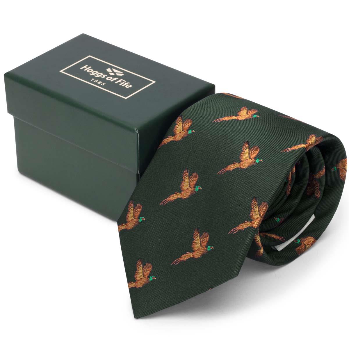 Hoggs Of Fife 100% Silk Woven Tie Pheasants Boxed