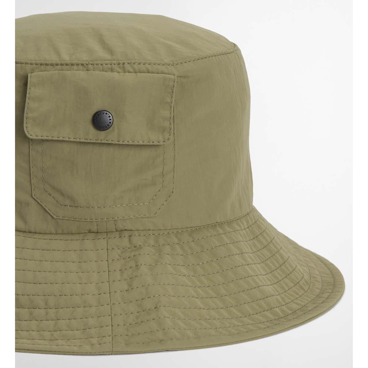 Bleached Olive Barbour Rowane Showerproof Bucket Hat pocket