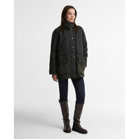 Sage/Classic Barbour Womens Modern Border Wax Jacket On Model