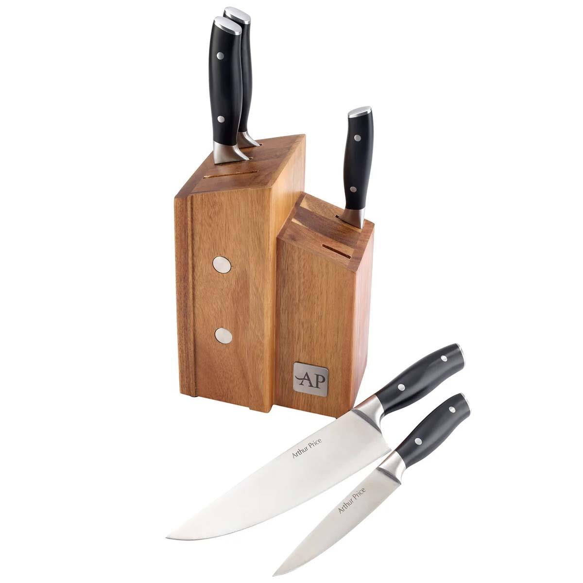 Arthur Price 6 Piece Square Acacia Knife Block Set