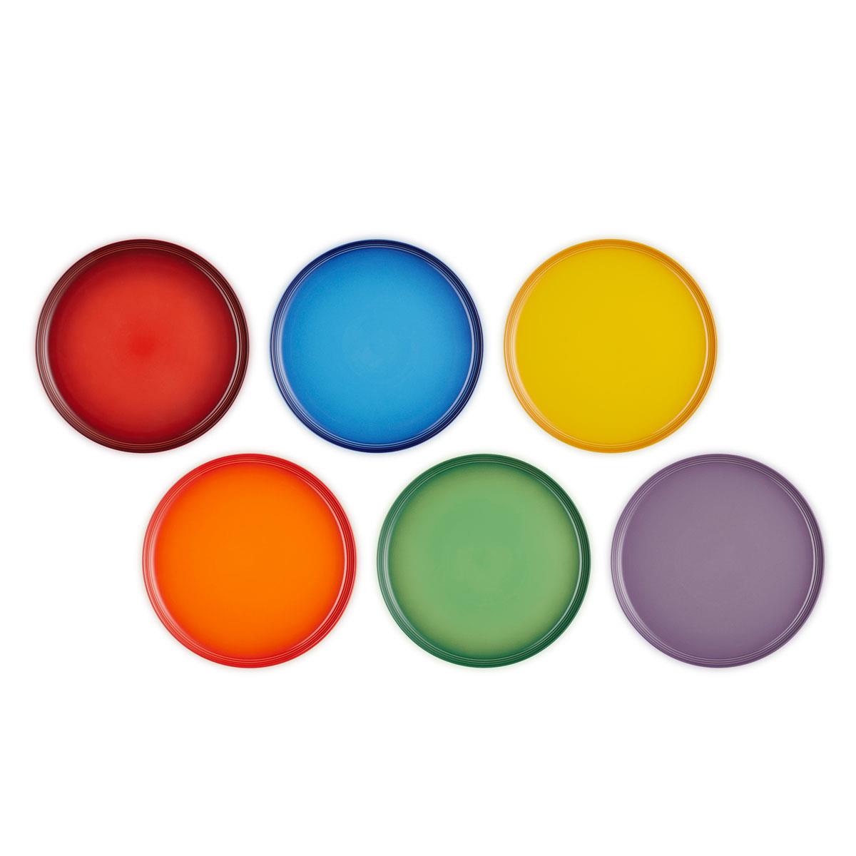 Le Creuset Stoneware Set of 6 Rainbow Coupe Dinner Plates Top View