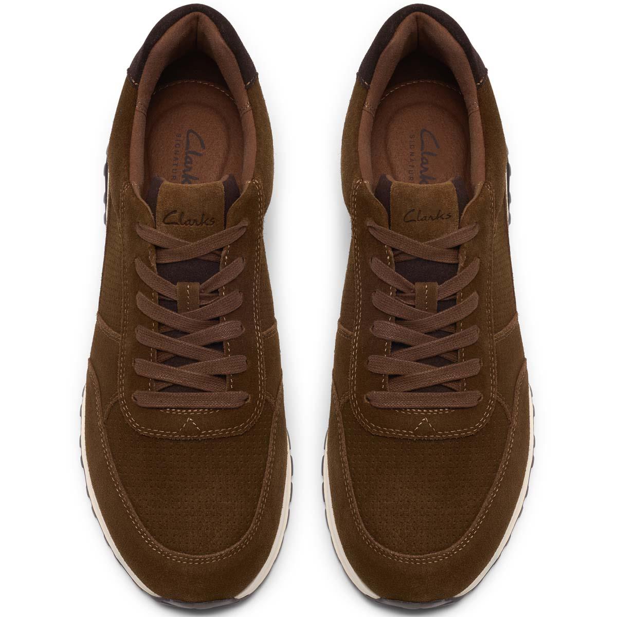 Cola Suede Clarks Mens Radwell Tie Trainers Top View