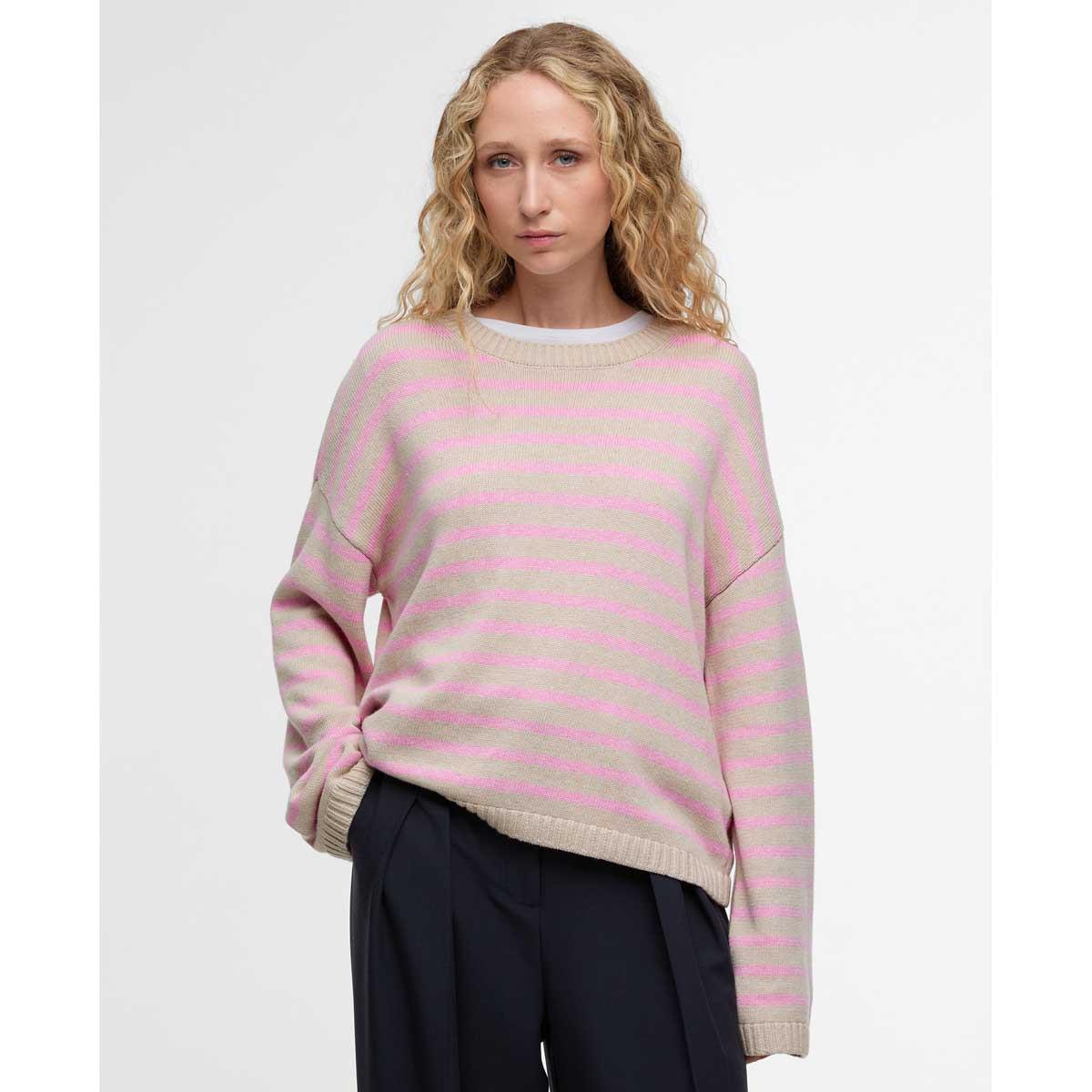 Oat/Cherry Blossom Stripe Barbour Womens Rosie Knitted Jumper Front