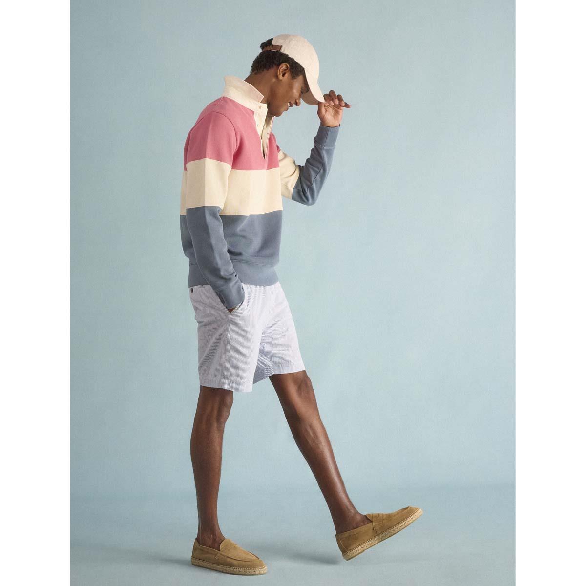 Blue/Pink Joules Mens French Rib Rugby Shirt Outfit