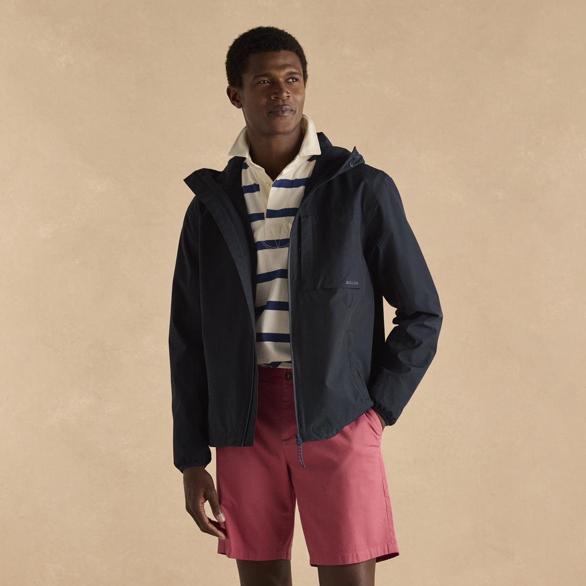 Navy Joules Mens Ayston Lightweight Waterproof Coat On Model