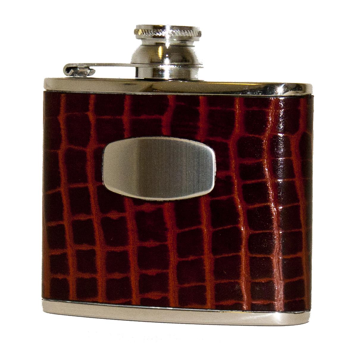 Brown Croc Leather Flask 4oz