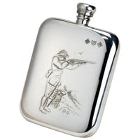 Pewter Bisley 6oz Shooter & Dog Hip Flask