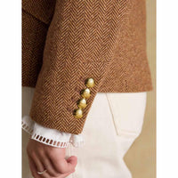 Brown Herringbone Joules Womens Canterly Tweed Hacking Jacket Cuff Detail