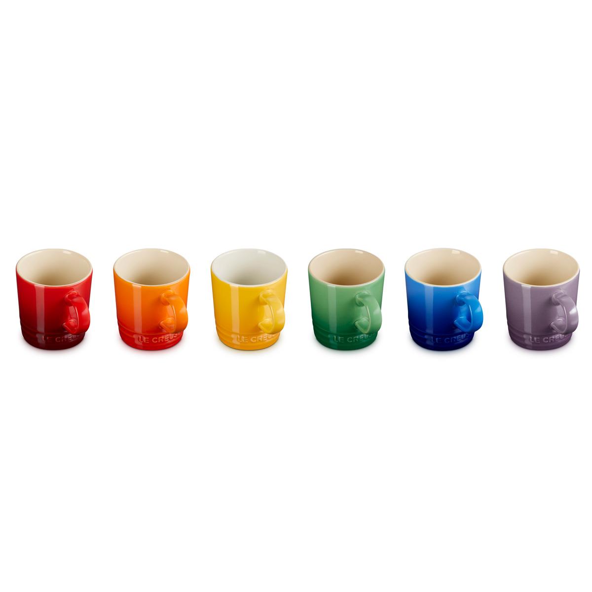 Le Creuset Stoneware Set of 6 Rainbow Espresso Mugs Angle View
