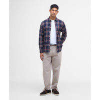 Inky Blue Barbour Mens Crossfell Tailored Shirt Front