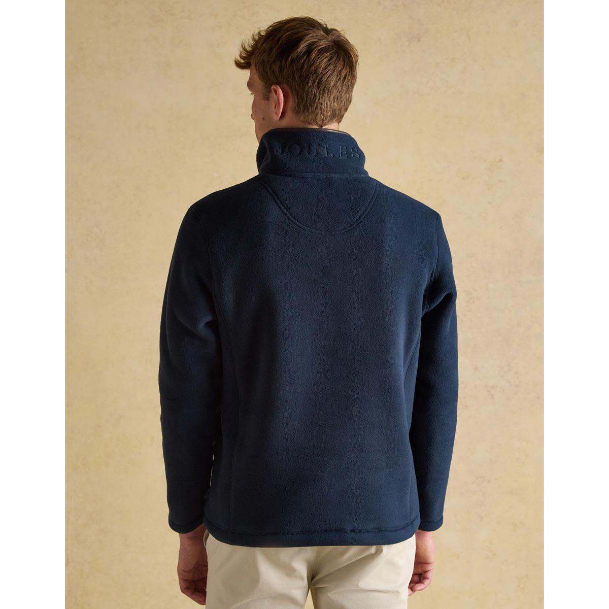 Dark Green Joules Mens Heritage Fleece 1/4 Zip Jumper On Model Rear