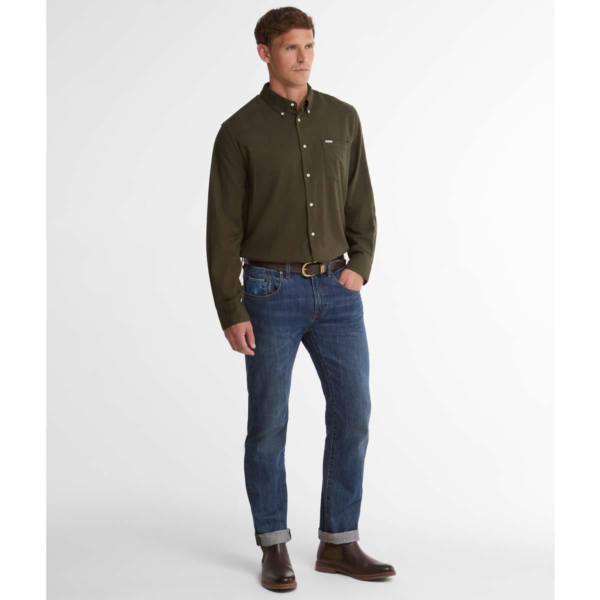Olive Barbour Mens Sparrowhill Regular Fit Shirt ON MODEL