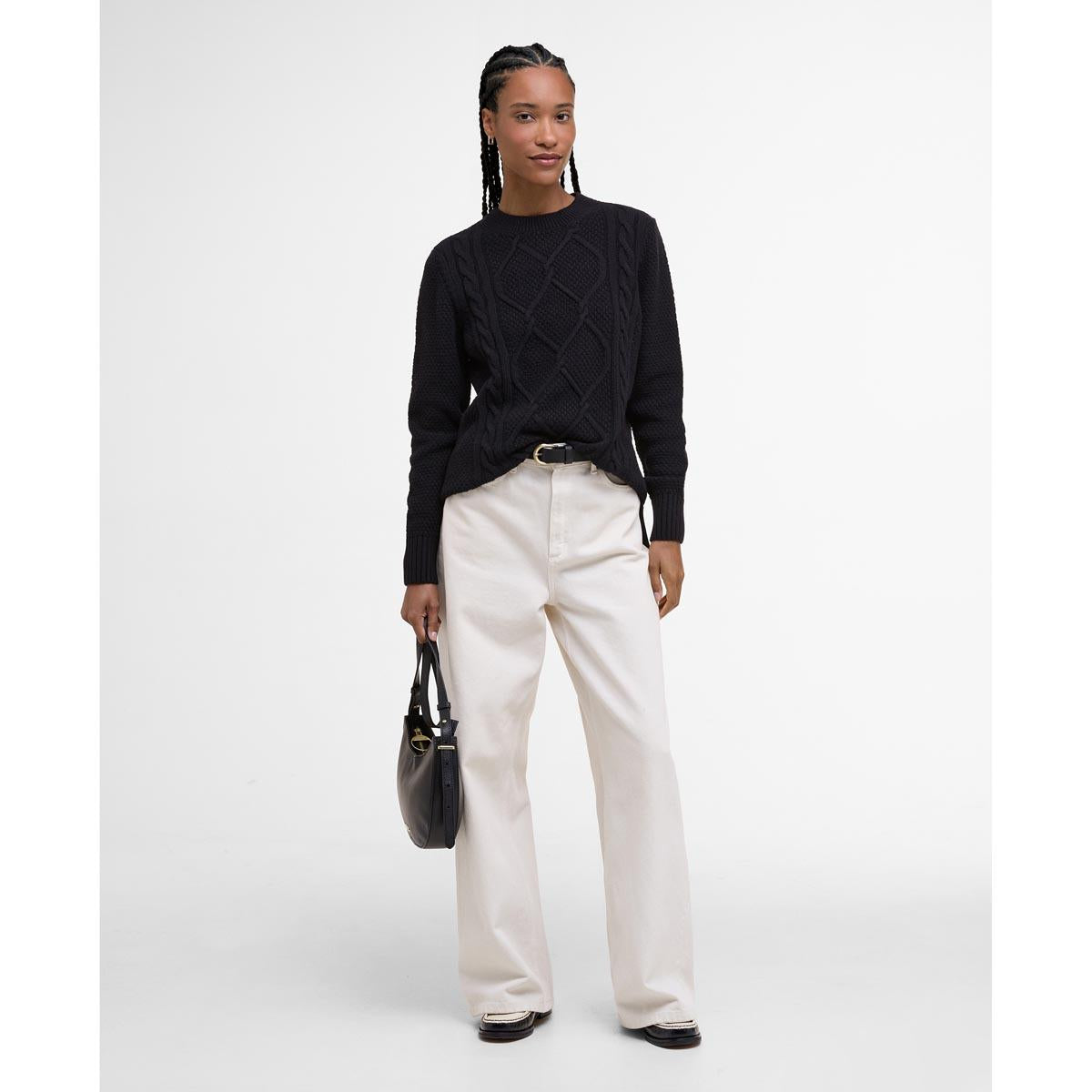 Black Barbour Womens Burne Crew Knitted Jumper Front