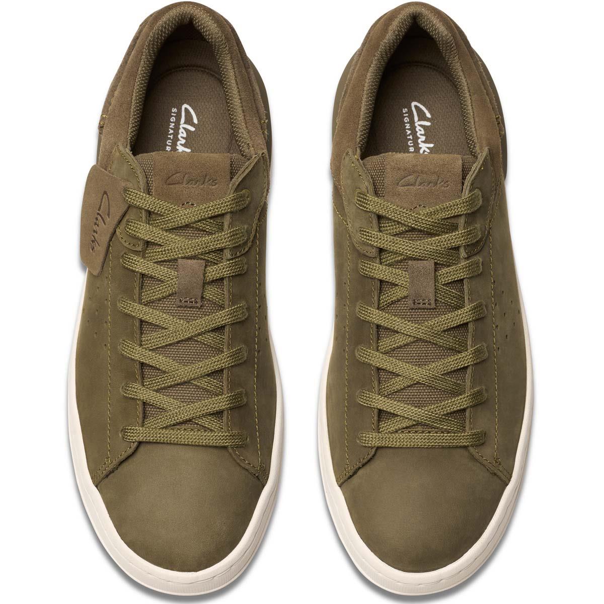 Olive Nubuck Clarks Mens Courtlite2 Run Trainers Top View