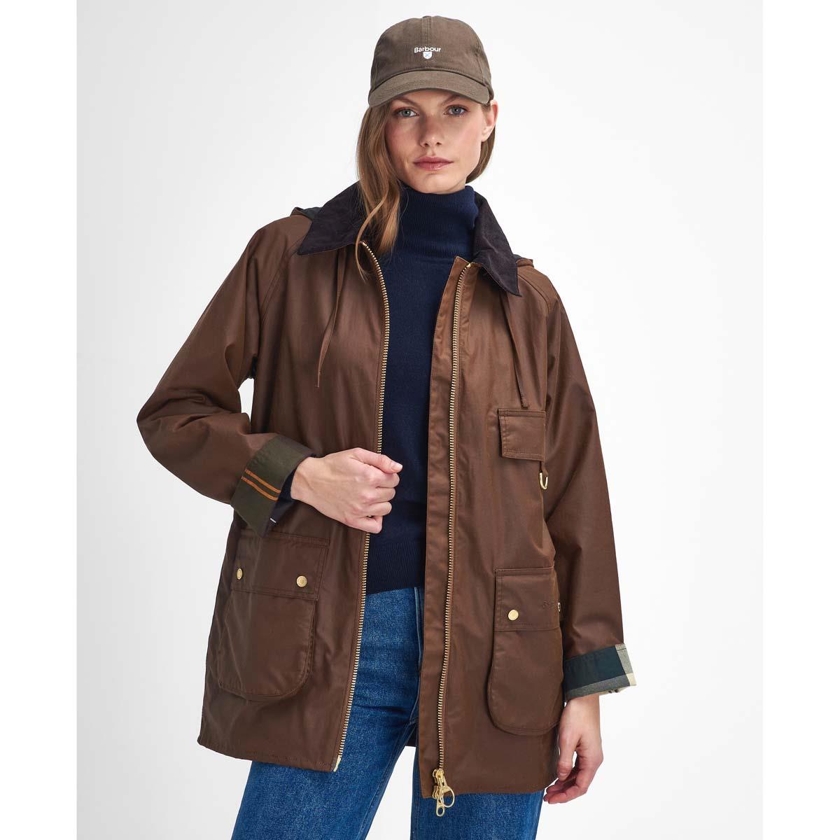 Bark/Muted Barbour Womens Highcleere Wax Jacket Front
