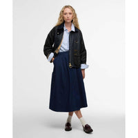 Royal Navy/Black/Dress Tartan Barbour Womens Kearton Wax Jacket On Model