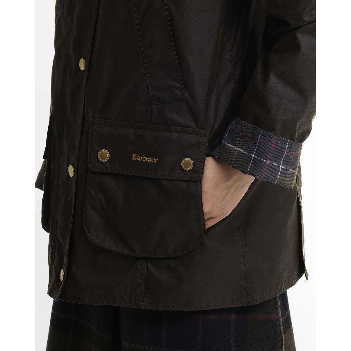 OLIVE Barbour Womens Icons Tartan Collar Modern Beadnell POCKET