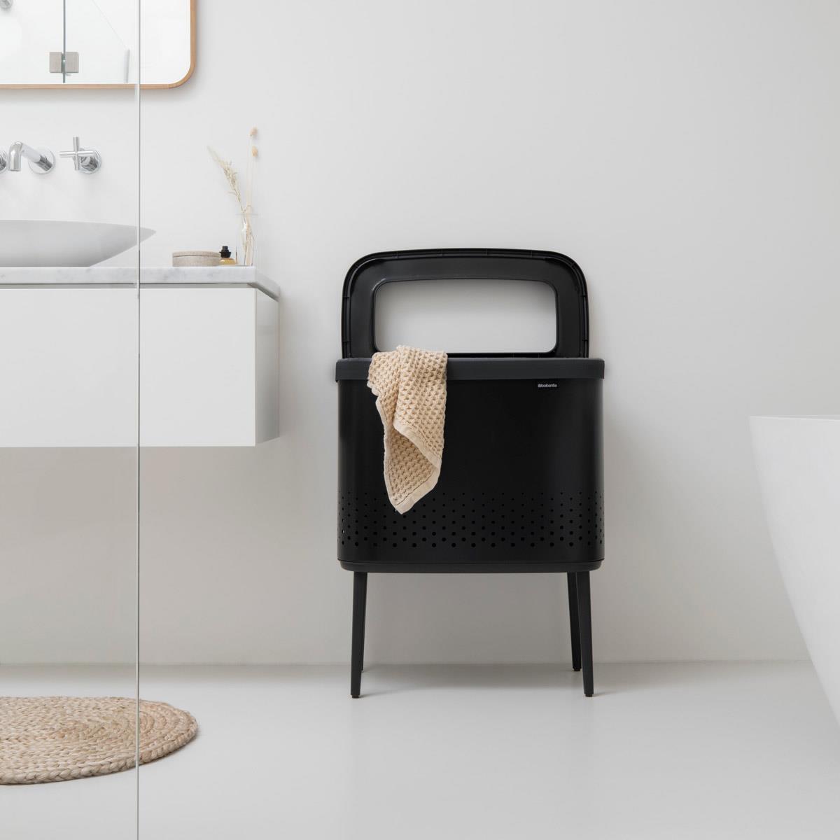 Matt Black Brabantia Bo Laundry Bin 60 Litre Lifestyle Open