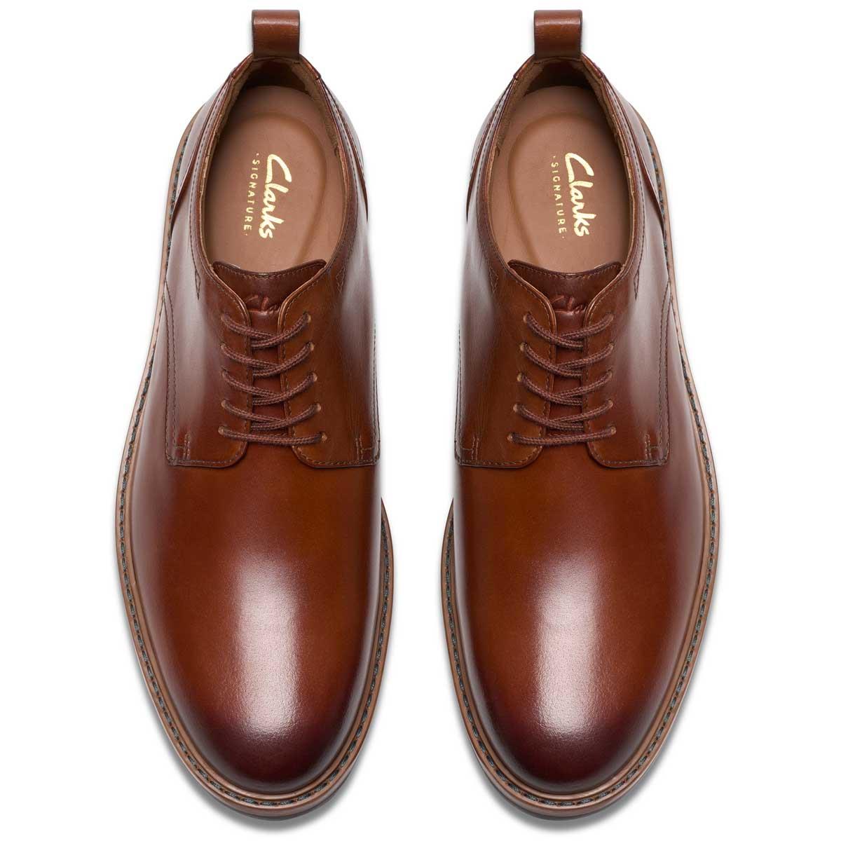 Tan Leather Clarks Mens Aldwin Lace Shoes Top View