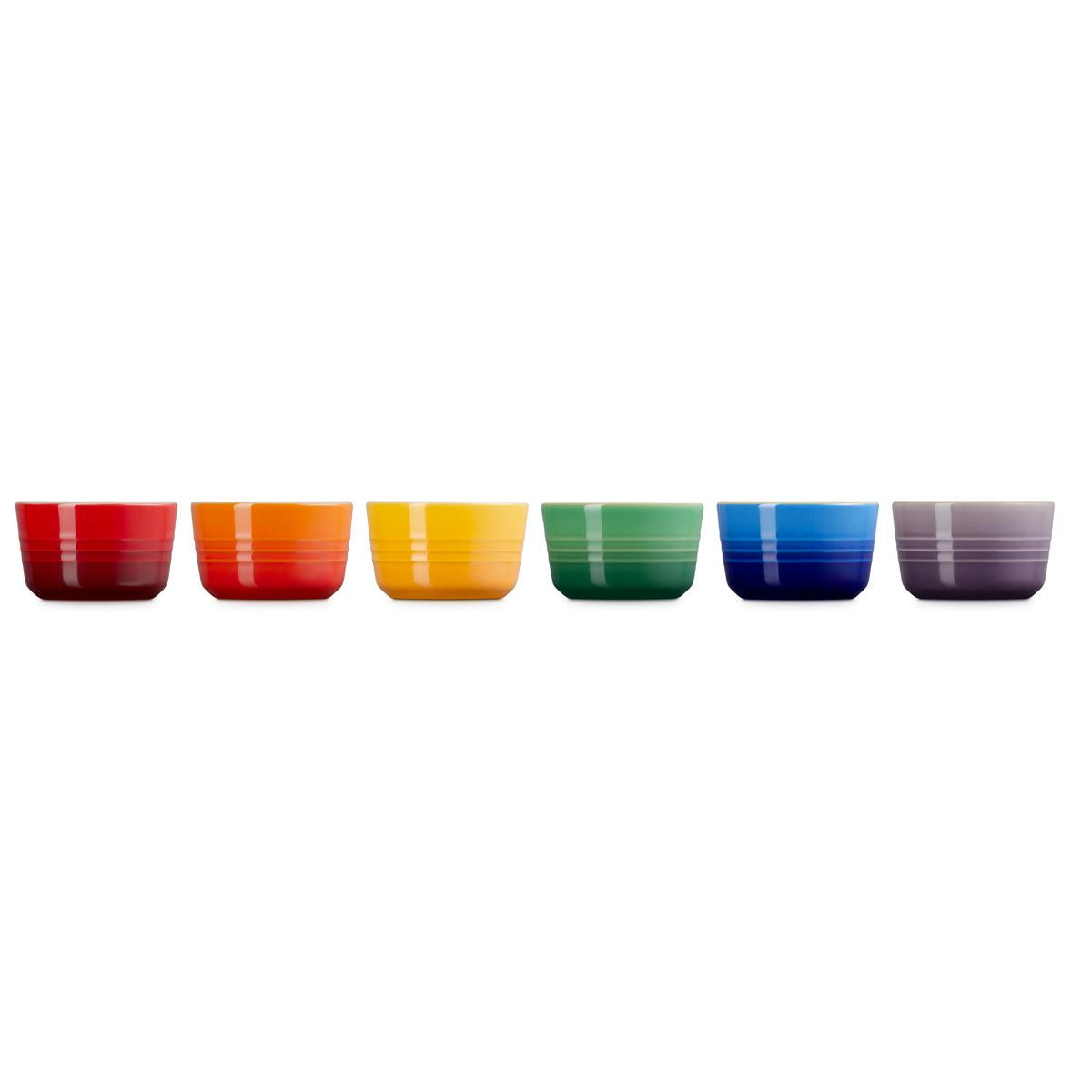 Le Creuset Stoneware Set of 6 Rainbow Mini Ramekins Side View