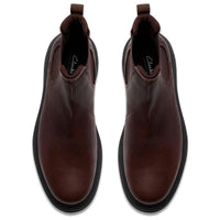 Dark Brown Leather Clarks Mens Badbury Easy Chelsea Boot Top View