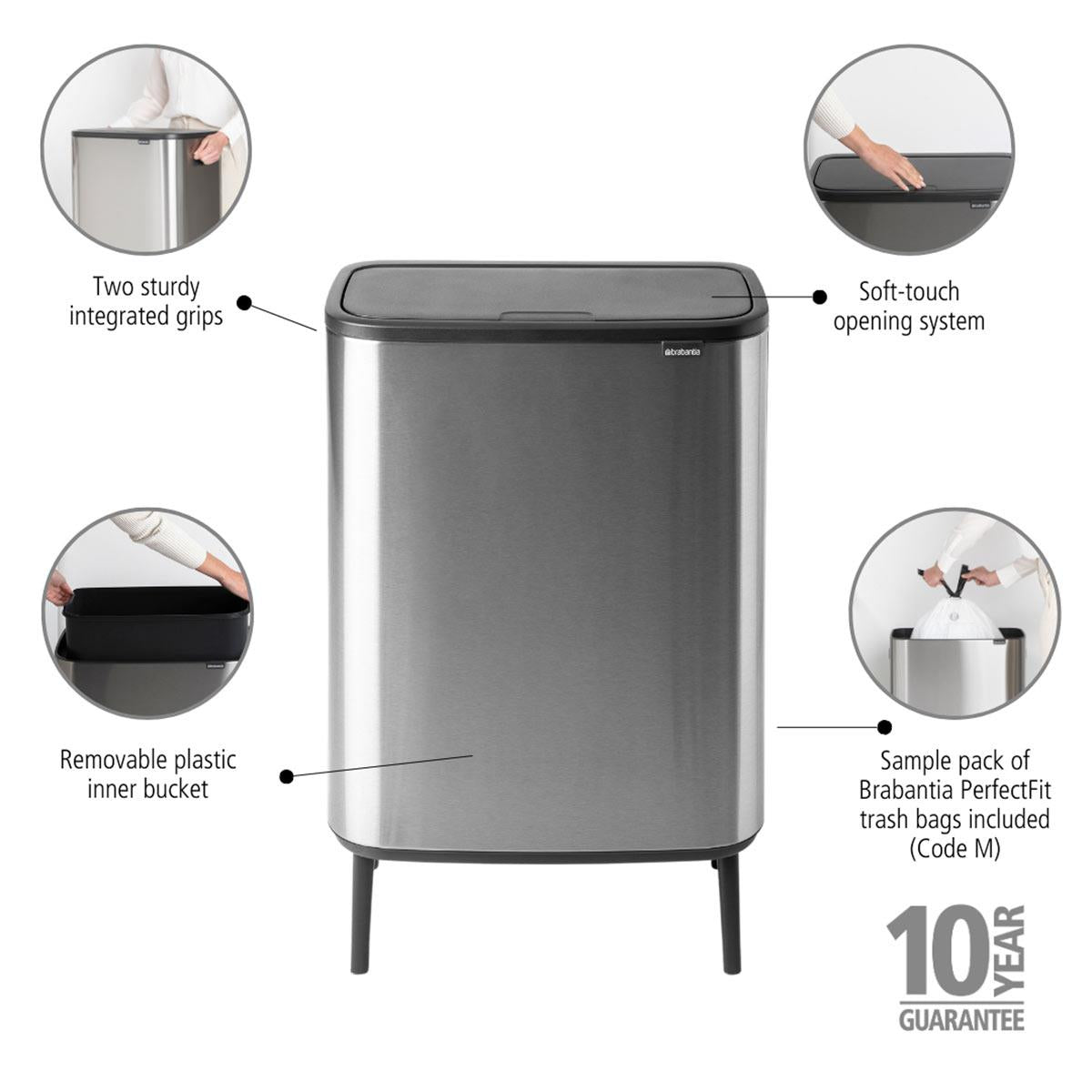 Matt Steel Brabantia Bo Touch Bin Hi 60 Litre Product Features