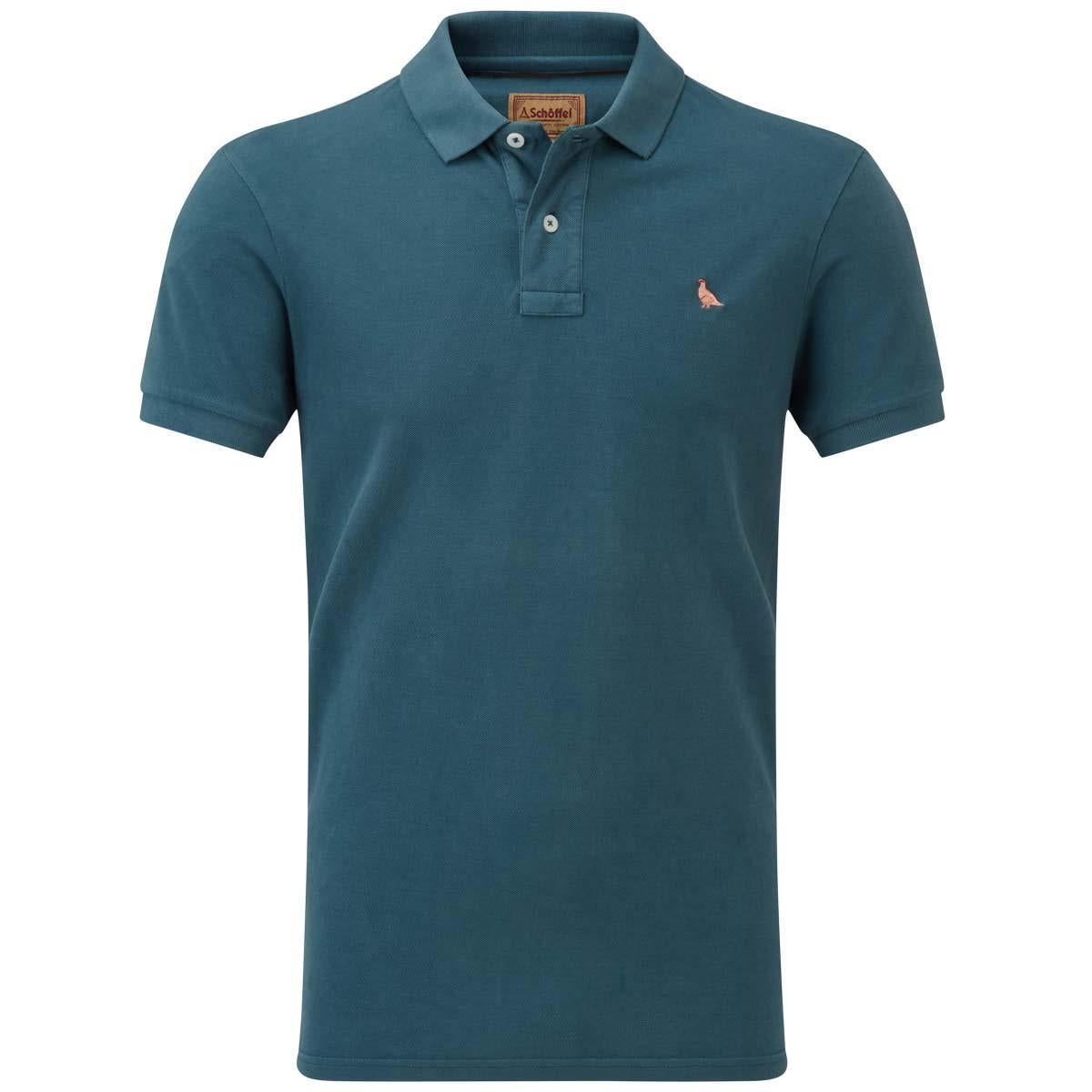 Deep Ocean Blue Schoffel Mens St Ives Garment Dyed Jersey Polo Shirt