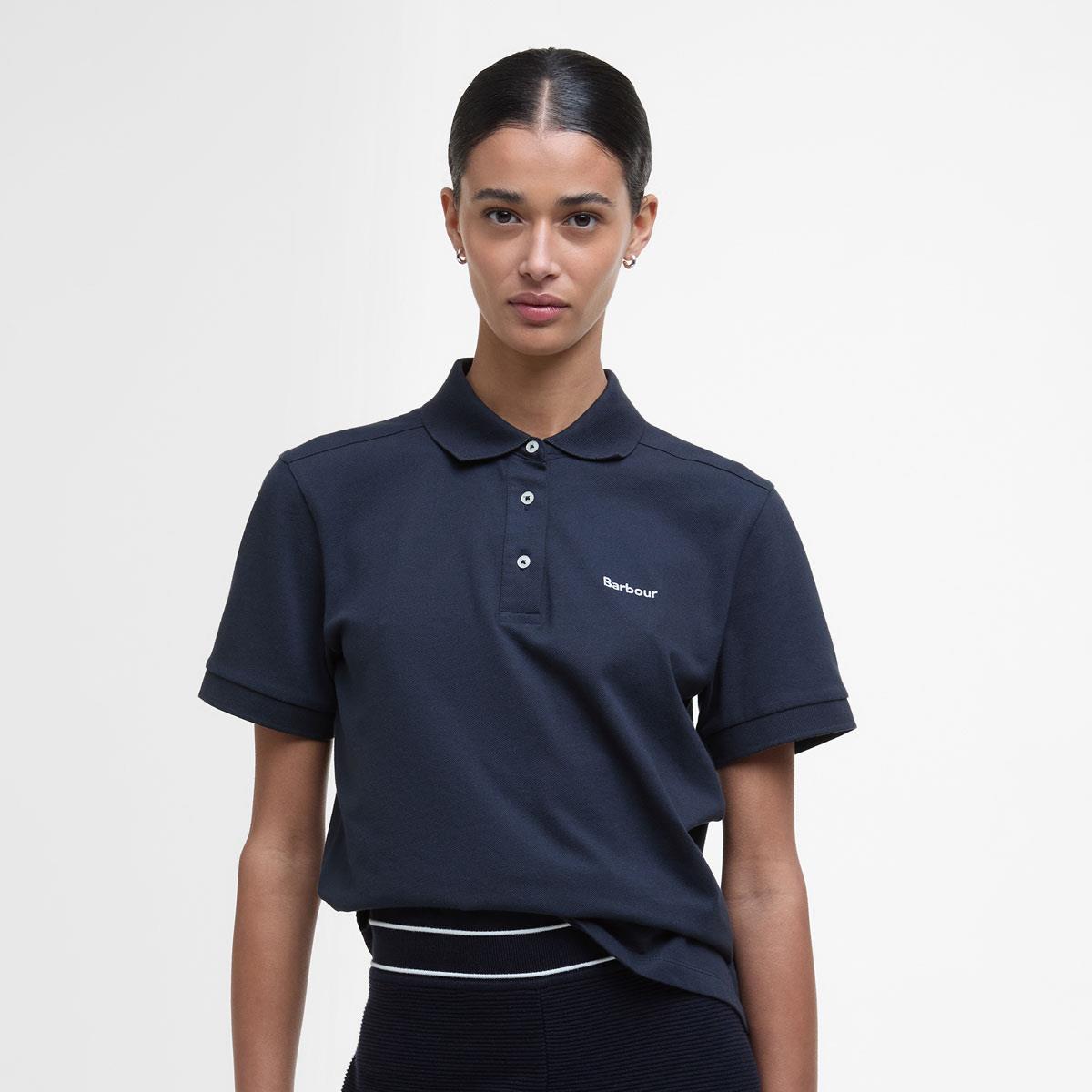 Navy Barbour Womens Bowford Polo Top Front