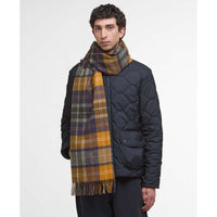 Forest/Bronze Brown Barbour Brack Patchwork Tartan Scarf On Model
