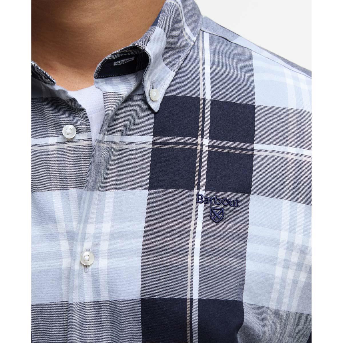 Mineral Blue Barbour Mens Edgar Tailored Checked Shirt LOGO