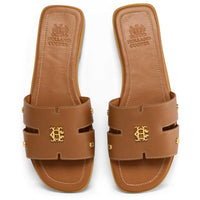 Tan Saffiano Holland Cooper Womens Heraldic Monogram Slides Top View