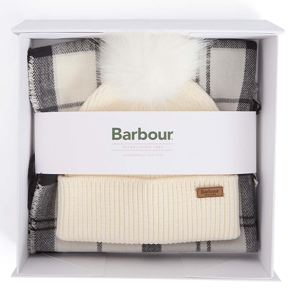 Monochrome Barbour Womens Beanie & Hailes Scarf Gift Set