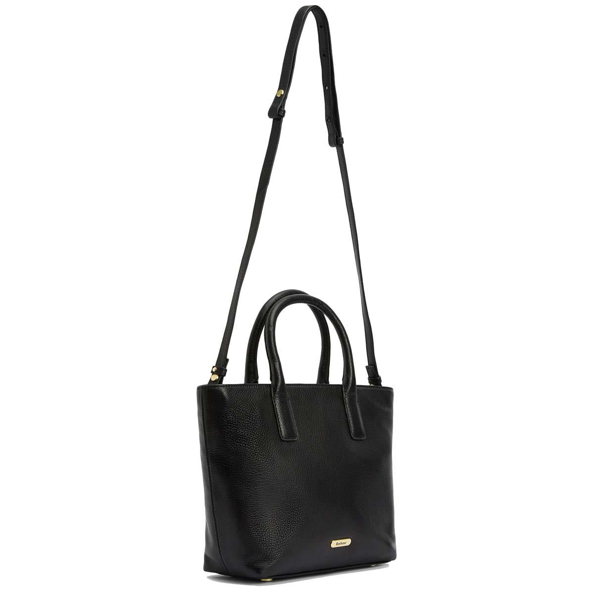 Black Barbour Womens Birch Leather Tote Bag Full Strap