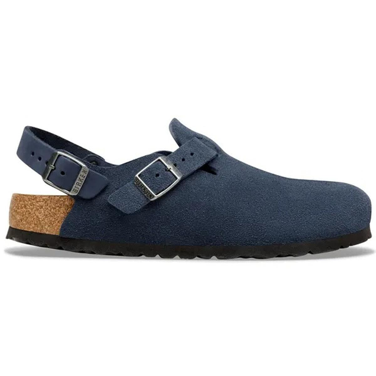 New Navy Birkenstock Tokio Suede Leather Backstrap Clogs Side View